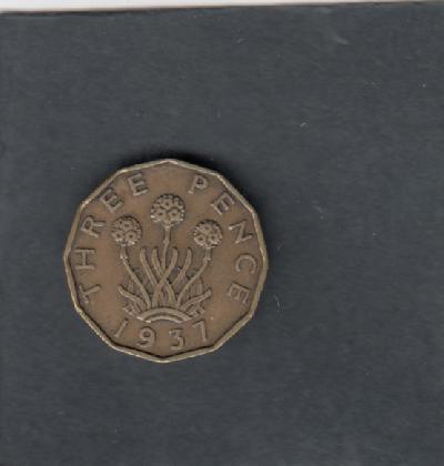 Beschrijving: 3 Pence  GEORGIUS VI